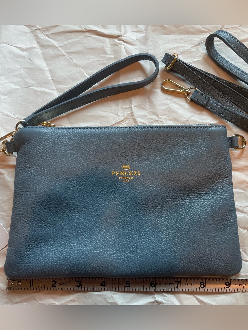 Peruzzi Slate Blue Leather Classic Wristlet NWT - Picture 6 of 12